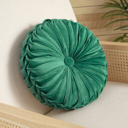 Living And Home Green Modern Round Pumpkin Pleated Velvet Throw Pillow Sofa Cushion Dia 40 Cm