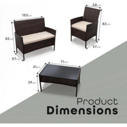 Brown 4 Piece Rattan Garden Furniture Set  Patio Sofa, Loveseat  Glass Coffee Table - thumbnail 2
