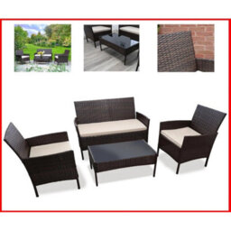 Brown 4 Piece Rattan Garden Furniture Set  Patio Sofa, Loveseat  Glass Coffee Table - thumbnail 3