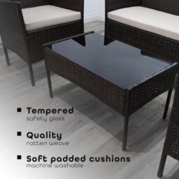 Brown 4 Piece Rattan Garden Furniture Set  Patio Sofa, Loveseat  Glass Coffee Table - thumbnail 4