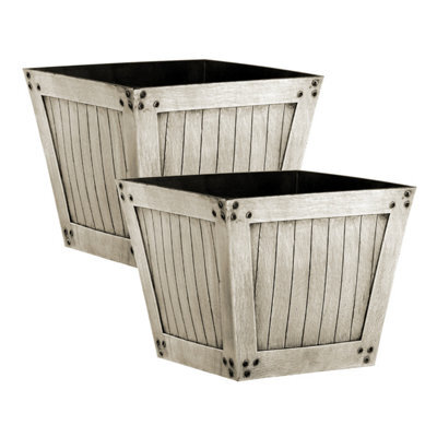 Simpa 2Pc Natural Slatted Wood Style Plastic Planters 40Cm (Dia) - image 1