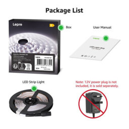Lepro 12V Led Strip Light (No Power Plug), Cool White 6000K, 60 Leds/m, 5M 2300Lm - thumbnail 5