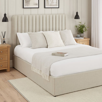 The Furniture Market Savoy Fluted 5Ft King Size Storage Ottoman Bed - Natural Linen Fabric - image 1