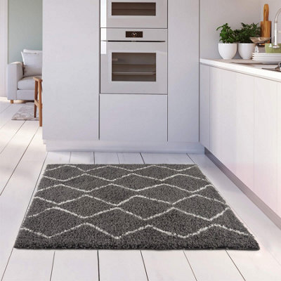 The Rugs Moroccan Shaggy Rugs And Runners Soft Fluffy Wavy Trellis Design High Pile Dark Grey And Ivory Living Room Kitchen Hallway 840 - image 1