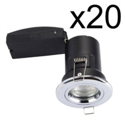 First Choice Lighting Set Of 20 Fire Rated Downlights - Chrome Fixed Gu10 Recessed Downlight - thumbnail 2