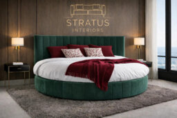 Stratus Interiors Green Orbis Round Bed - Luxury Statement Bed For Bedroom  6Ft 6  Diameter