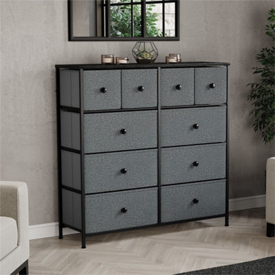 10 Drawer Modern Fabric Chest Of Drawers Dresser Storage Grey & Black Bedroom Furniture - image 1