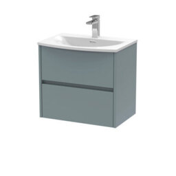 Nuie Havana Wall Hung 2 Drawer Vanity Basin Unit & Curved Ceramic Basin, Modern Sink Vanity Unit In Coastal Grey With White - thumbnail 1