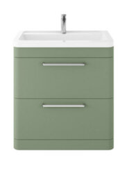 Hudson Reed Solar Floor Standing 2 Drawer Vanity Unit & Ceramic Basin, Fern Green Matt, 800 X 840 X 445mm