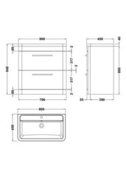 Hudson Reed Solar Floor Standing 2 Drawer Vanity Unit & Ceramic Basin, Fern Green Matt, 800 X 840 X 445mm - thumbnail 6