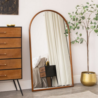 Melody Maison Large Walnut Wooden Framed Arched Leaner Mirror - 90Cm X 158Cm - Ashwell Range - image 1