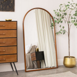 Melody Maison Large Walnut Wooden Framed Arched Leaner Mirror - 90Cm X 158Cm - Ashwell Range - thumbnail 1