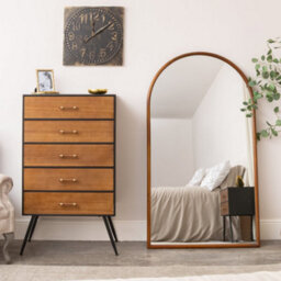Melody Maison Large Walnut Wooden Framed Arched Leaner Mirror - 90Cm X 158Cm - Ashwell Range - thumbnail 4