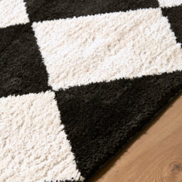 Livabliss Tivoli-Washable Black Cream Modern High Pile Diamond Pattern Living Dining Bedroom Rug 160 X 213 Cm Easy Care, Non Shedding - thumbnail 3
