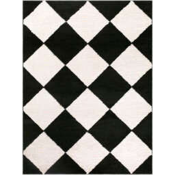 Livabliss Tivoli-Washable Black Cream Modern High Pile Diamond Pattern Living Dining Bedroom Rug 160 X 213 Cm Easy Care, Non Shedding - thumbnail 2