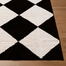 Livabliss Tivoli-Washable Black Cream Modern High Pile Diamond Pattern Living Dining Bedroom Rug 160 X 213 Cm Easy Care, Non Shedding - thumbnail 5