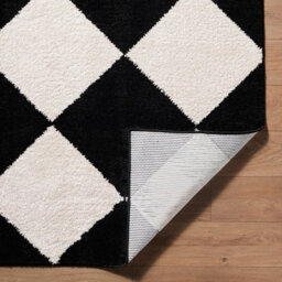 Livabliss Tivoli-Washable Black Cream Modern High Pile Diamond Pattern Living Dining Bedroom Rug 160 X 213 Cm Easy Care, Non Shedding - thumbnail 4