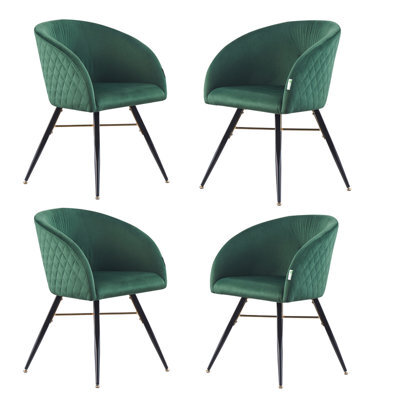 Life Interiors Set Of 4 Green Vittorio Velvet Dining Chairs With Black Metal Legs, Quilted Design Modern Accent Chair - image 1