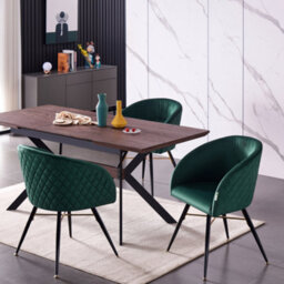 Life Interiors Set Of 4 Green Vittorio Velvet Dining Chairs With Black Metal Legs, Quilted Design Modern Accent Chair - thumbnail 9