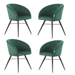 Life Interiors Set Of 4 Green Vittorio Velvet Dining Chairs With Black Metal Legs, Quilted Design Modern Accent Chair