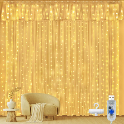 Ollny String Lights Waterproof 300 Led 3M X 3M Usb 8 Modes Warm White Curtain Lights Fairy Lights - image 1