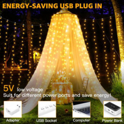 Ollny String Lights Waterproof 300 Led 3M X 3M Usb 8 Modes Warm White Curtain Lights Fairy Lights - thumbnail 6
