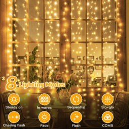 Ollny String Lights Waterproof 300 Led 3M X 3M Usb 8 Modes Warm White Curtain Lights Fairy Lights - thumbnail 4