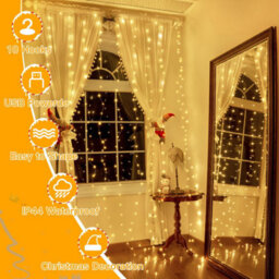 Ollny String Lights Waterproof 300 Led 3M X 3M Usb 8 Modes Warm White Curtain Lights Fairy Lights - thumbnail 2