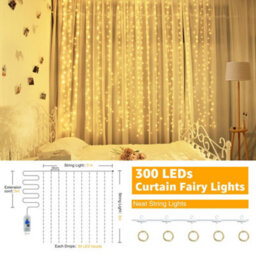 Ollny String Lights Waterproof 300 Led 3M X 3M Usb 8 Modes Warm White Curtain Lights Fairy Lights - thumbnail 3