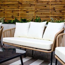 Beige Weave Rope Style Garden Lounge Sofa Set 5 Seater With Coffee Table & Cream Cushions - thumbnail 5