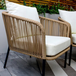 Beige Weave Rope Style Garden Lounge Sofa Set 5 Seater With Coffee Table & Cream Cushions - thumbnail 7