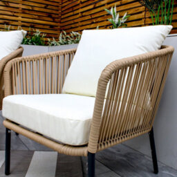 Beige Weave Rope Style Garden Lounge Sofa Set 5 Seater With Coffee Table & Cream Cushions - thumbnail 6