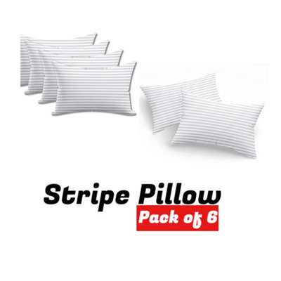 CHILIMILII Stripe Pillows Hollowfiber Extra Filled Plump Bounce Neck Back Head Support Bed Pillows Pack Of 6 - image 1