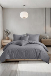 Plain Dyed Easy Care Polycotton Duvet Cover And Pillowcase/s Set Bed Linen Grey - thumbnail 1