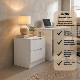 White Bedside Cabinet Deep Drawers With Central Runners - thumbnail 3