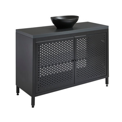 Homestylestore 1200mm Black Metal Floorstanding Bathroom Vanity Unit Black Grey Countertop And Oval Graphite Basin - image 1