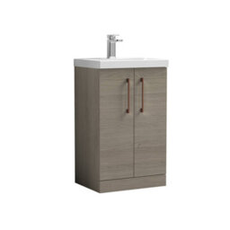 Balterley Bramshall Modern Bathroom 2 Soft Close Door & Mid-Edge Vanity Unit Basin, Solace Oak, 500mm - thumbnail 1