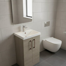 Balterley Bramshall Modern Bathroom 2 Soft Close Door & Mid-Edge Vanity Unit Basin, Solace Oak, 500mm - thumbnail 4
