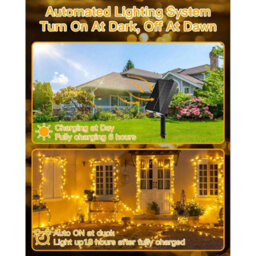 Ollny Solar Lights 20M 200 Leds Ip44 Warm White 8 Lighting Modes Solar String Lights Solar Powered Garden Lights - thumbnail 4