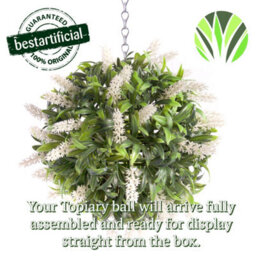 Best Artificial 24Cm White Lush Lavender Hanging Basket Flower Topiary Ball - Suitable For Outdoor Use - Weather & Fade Resistant - thumbnail 6