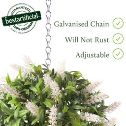 Best Artificial 24Cm White Lush Lavender Hanging Basket Flower Topiary Ball - Suitable For Outdoor Use - Weather & Fade Resistant - thumbnail 3