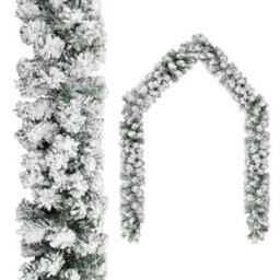 Berkfield Christmas Garland With Flocked Snow Green 10 M Pvc - thumbnail 1