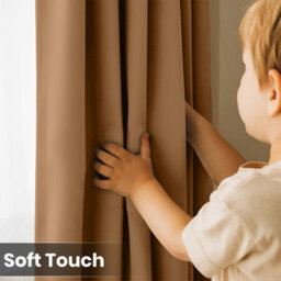 Aspire Homeware Beige Blackout Eyelet Curtains- Plain Room Darkening Window Curtain Pair (W)117Cmx(L)183Cm & Tie Backs Pair - thumbnail 5