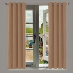 Aspire Homeware Beige Blackout Eyelet Curtains- Plain Room Darkening Window Curtain Pair (W)117Cmx(L)183Cm & Tie Backs Pair - thumbnail 1