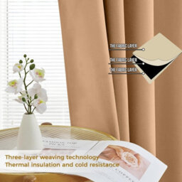 Aspire Homeware Beige Blackout Eyelet Curtains- Plain Room Darkening Window Curtain Pair (W)117Cmx(L)183Cm & Tie Backs Pair - thumbnail 2