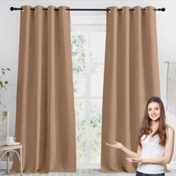 Aspire Homeware Beige Blackout Eyelet Curtains- Plain Room Darkening Window Curtain Pair (W)117Cmx(L)183Cm & Tie Backs Pair - thumbnail 9