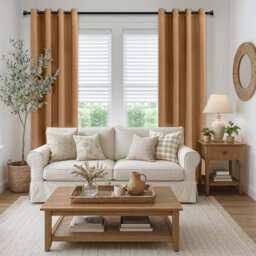 Aspire Homeware Beige Blackout Eyelet Curtains- Plain Room Darkening Window Curtain Pair (W)117Cmx(L)183Cm & Tie Backs Pair - thumbnail 8