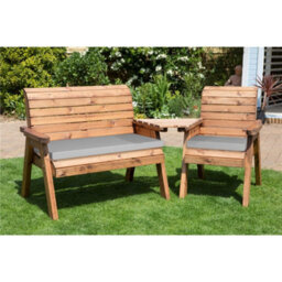 Marlborough Wooden 3 Seat Angled Companion Set With 1 X Bench Cushion Grey ,1 X Chair Cushion Grey & 1 X Fitted Cover - thumbnail 1
