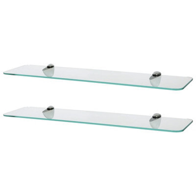 Harbour Housewares 2X Rounded Floating Glass Shelves - 60Cm - Silver Brackets - Bathroom Shower Storage Vanity Display Unit Shelf - image 1