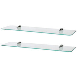 Harbour Housewares 2X Rounded Floating Glass Shelves - 60Cm - Silver Brackets - Bathroom Shower Storage Vanity Display Unit Shelf - thumbnail 1